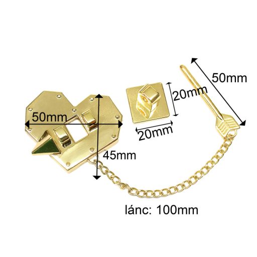 Szív alakú táskazár, arany