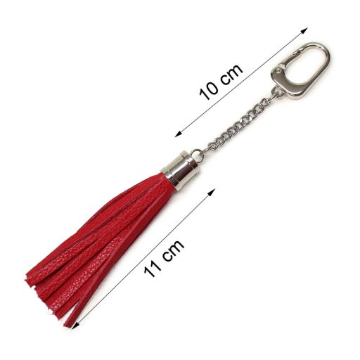 Red Leather tassel bag charm with snap hook
