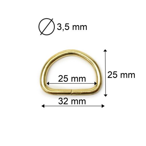 Iron D-ring, 25 mm, Gold coloured