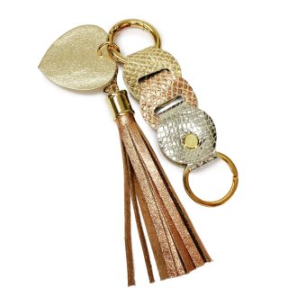  Leather Bag Charm Heart & Tassel Design with Gold, Silver and Rosegold Leather