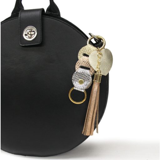 Leather Bag Charm Heart & Tassel Design with Gold, Silver and Rosegold Leather