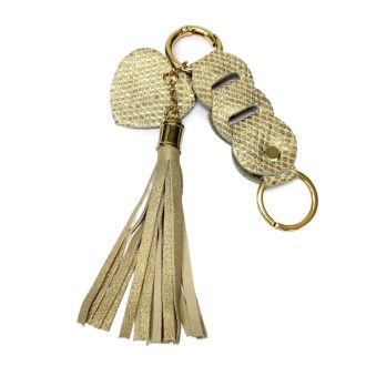 Gold Leather Bag Charm Heart & Tassel Design