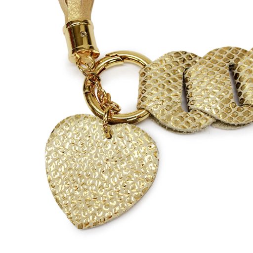 Gold Leather Bag Charm Heart & Tassel Design