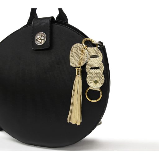 Gold Leather Bag Charm Heart & Tassel Design