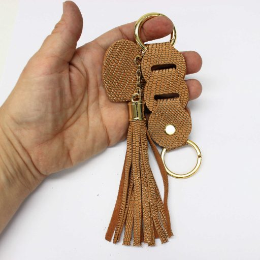 Gold Leather Bag Charm Heart & Tassel Design