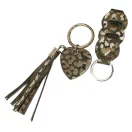Leather Bag Charm Heart & Tassel Design, Brown Bronze Leopard Pattern leather