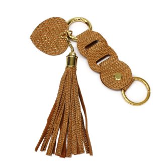 Leather Bag Charm Heart & Tassel Design, Brown