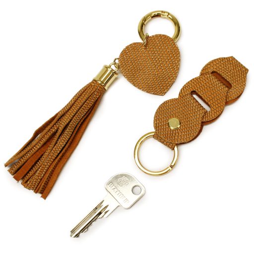 Leather Bag Charm Heart & Tassel Design, Brown