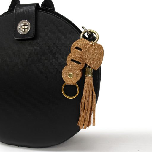 Leather Bag Charm Heart & Tassel Design, Brown