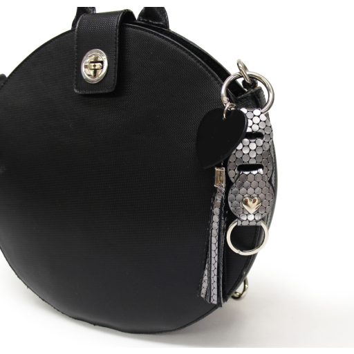 Leather Bag Charm Heart & Tassel Design, Silver Polkadot Pattern leather