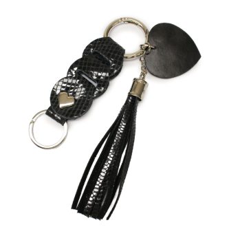 Leather Bag Charm Heart & Tassel Design, Black