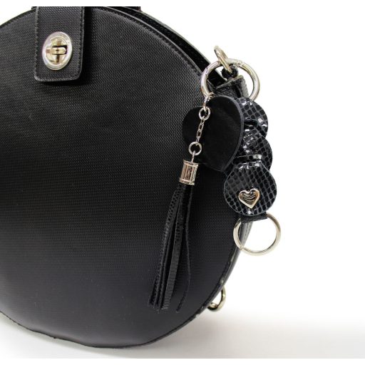 Leather Bag Charm Heart & Tassel Design, Black