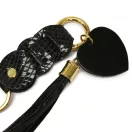Black Leather Bag Charm Heart & Tassel Design with Gold tone hardwares 