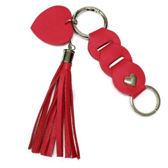 Leather Bag Charm Heart & Tassel Design, Pink