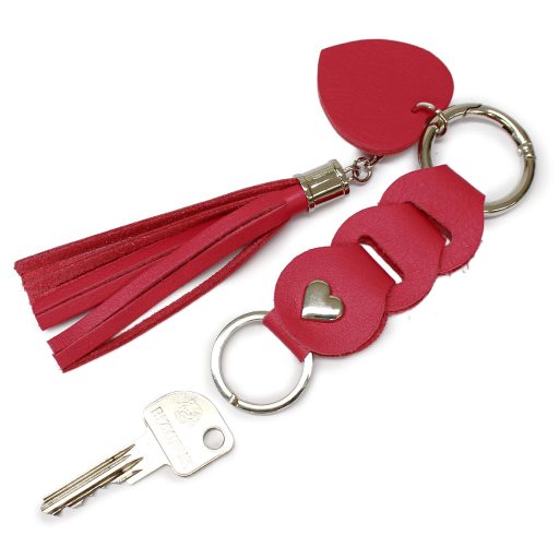 Leather Bag Charm Heart & Tassel Design, Pink