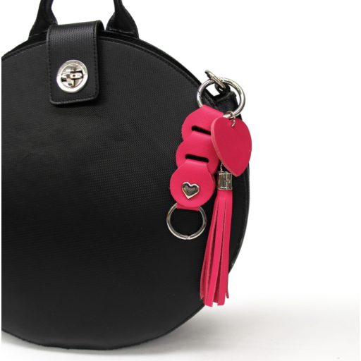 Leather Bag Charm Heart & Tassel Design, Pink
