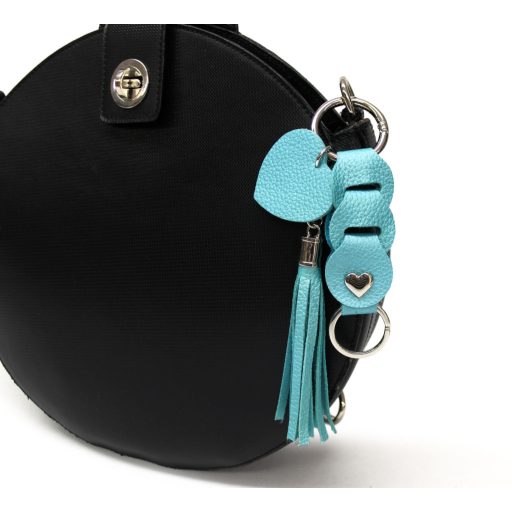 Leather Bag Charm Heart & Tassel Design, Turquoise