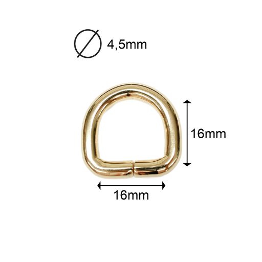 Iron D-ring, 16x4 mm, Gold