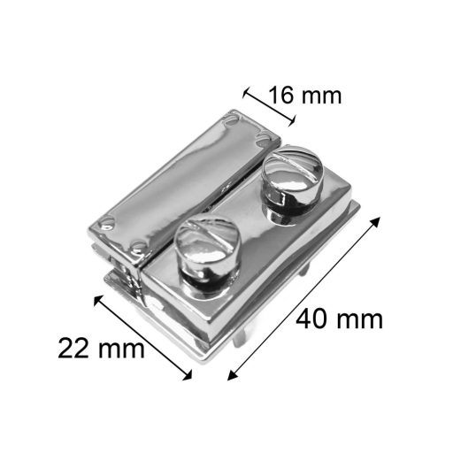 Kétgombos táskazár, ezüst, 40 mm