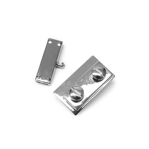 Kétgombos táskazár, ezüst, 40 mm