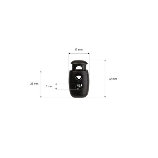Spring Loaded Cord End for 5 mm Cord, Black Plastic