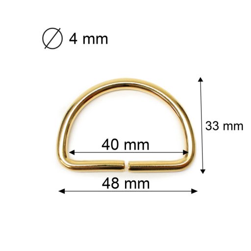 METAL D-RING 40x25x4 mm, gold coloured