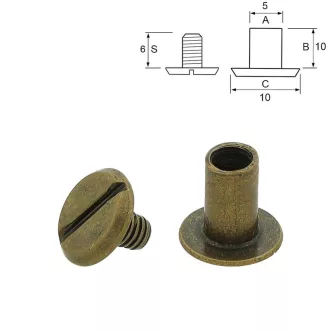 Belt Screw, 10x10 mm, Antique Brass