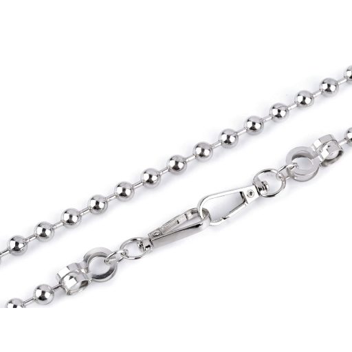 Ball Handbag Chain with Carabiner, Silver colour, 120 cm