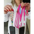 Colorful knotted phone lanyard, 128 cm, Light Pink