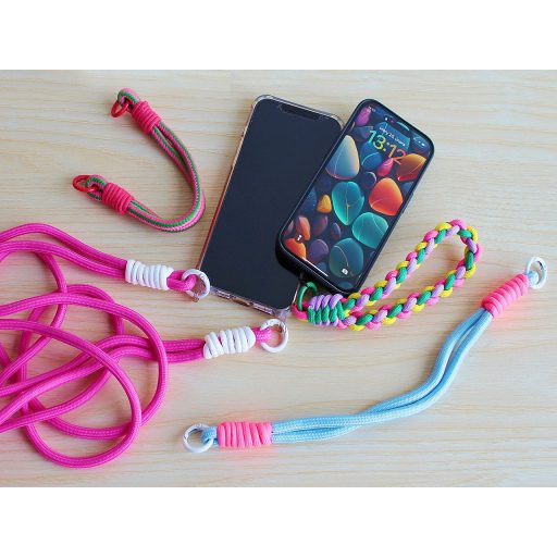Colorful knotted phone lanyard, 128 cm, Multicolour