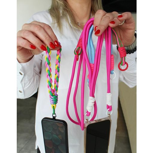 Colorful knotted phone lanyard, 128 cm, Light Blue