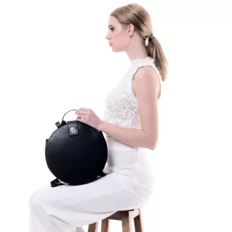Minimalist Round black leather backpack 