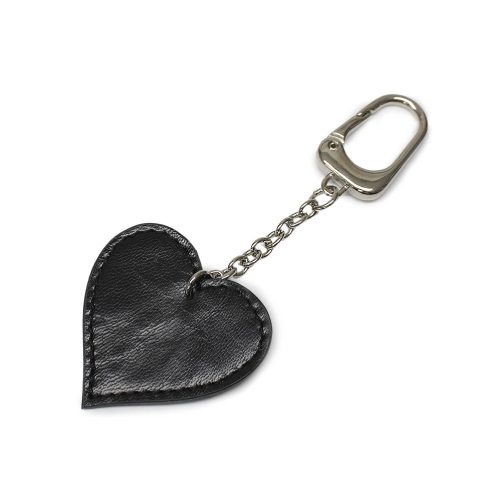 Leather heart bag charm, black, silver