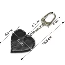 Leather heart bag charm, black, silver