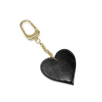 Leather heart bag charm, black, gold