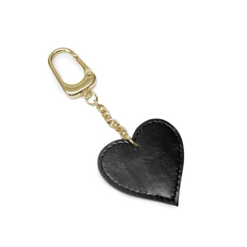 Leather heart bag charm, black, gold