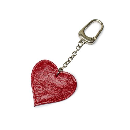 Leather heart bag charm, red, silver