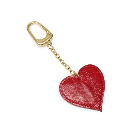 Leather heart bag charm, red, gold