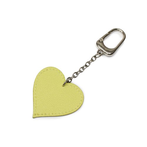 Leather heart bag charm, yellow, silver