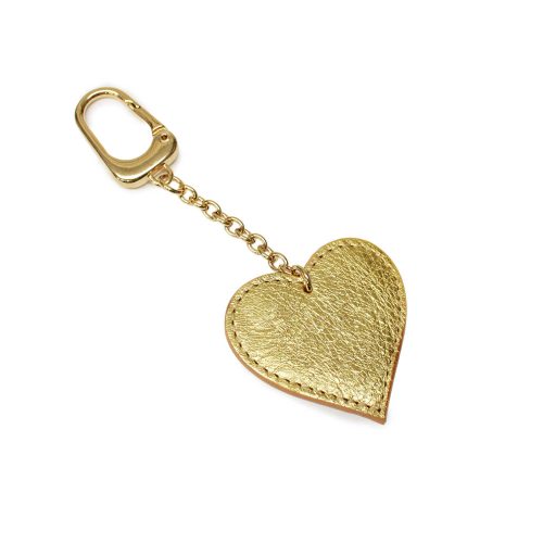 Leather heart bag charm, gold