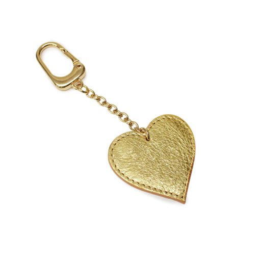 Leather heart bag charm, gold