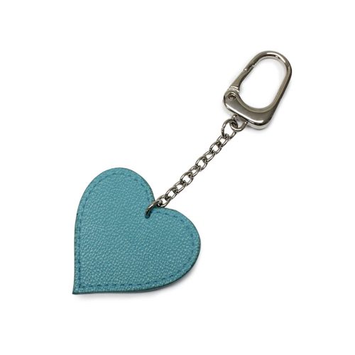 Leather heart bag charm, turquoise, silver