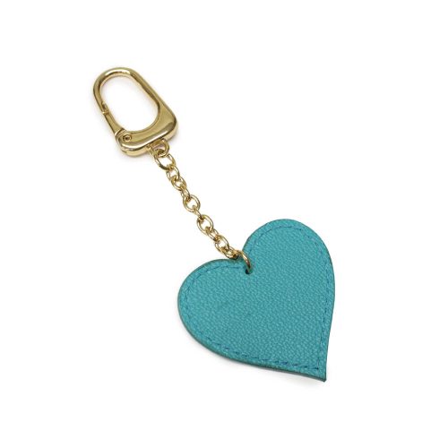 Leather heart bag charm, turquoise, gold