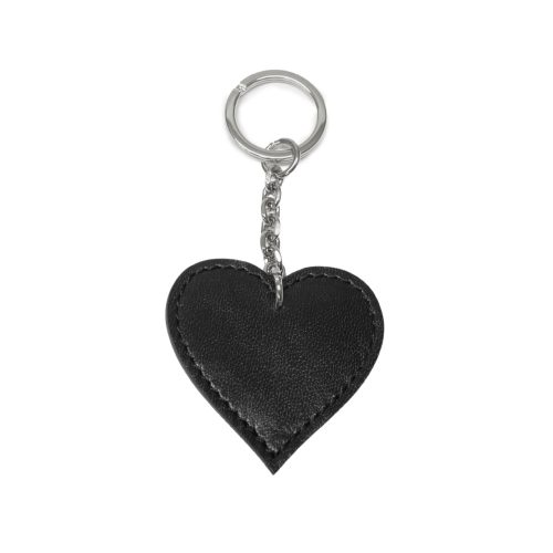 Heart leather keychain, black, silver