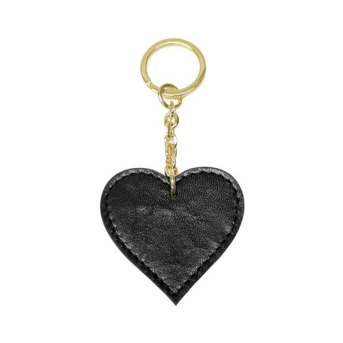 Heart leather keychain, black, gold