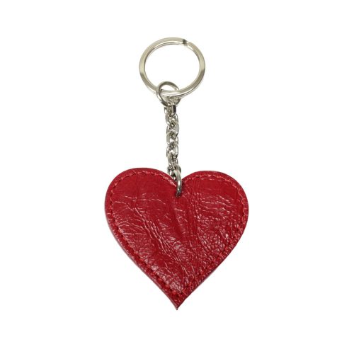 Heart leather keychain, red, gold