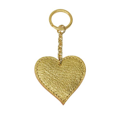 Heart leather keychain, gold