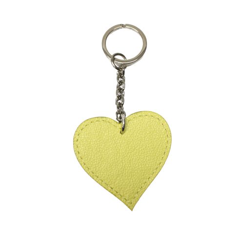 Heart leather keychain, yellow, silver