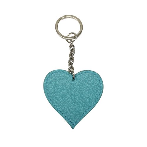 Heart leather keychain, turquoise, silver