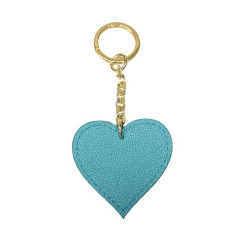 Heart leather keychain, turquoise, gold